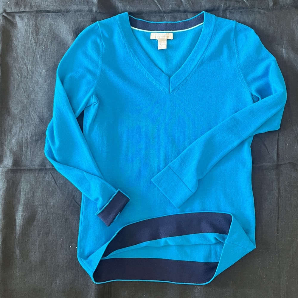 Banana Republic Merino Wool Teal Blue V-Neck Sweater Small